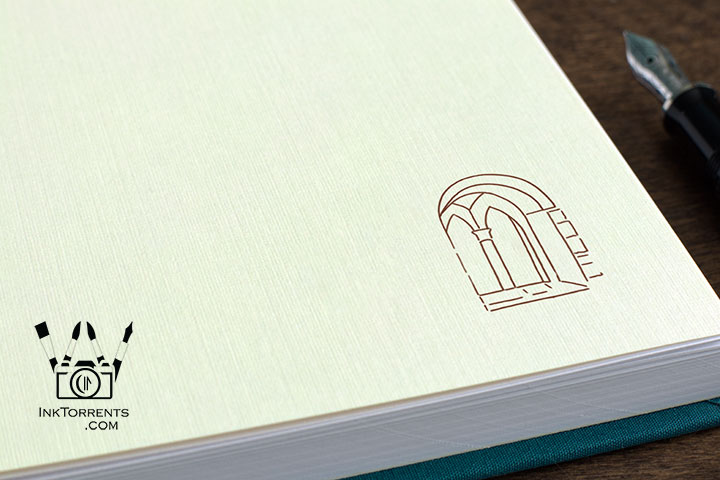 Close up of the journal showing linen endpaper matching the Dryburgh Abbey cover art by InkTorrents Graphics