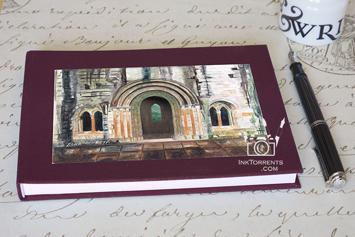 Handmade journal featuring a painting of the weathered stone chapter house at Dryburgh Abbey, Scotland by InkTorrents Graphics