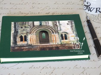 Handmade journal featuring a painting of the weathered stone chapter house at Dryburgh Abbey, Scotland by InkTorrents Graphics