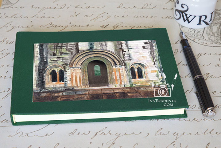 Handmade journal featuring a painting of the weathered stone chapter house at Dryburgh Abbey, Scotland by InkTorrents Graphics