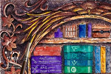 Wizard Magician's Bookshelf fantasy story art print InkTorrents Graphics Soma Acharya