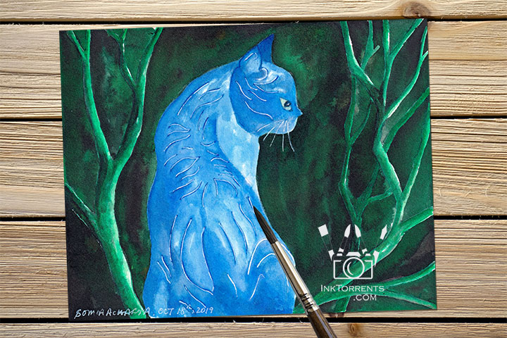 Midnight Cat fantasy story art print InkTorrents Graphics Soma Acharya