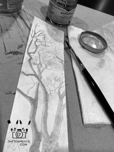 Painting our walnut tree with ink made from its walnuts