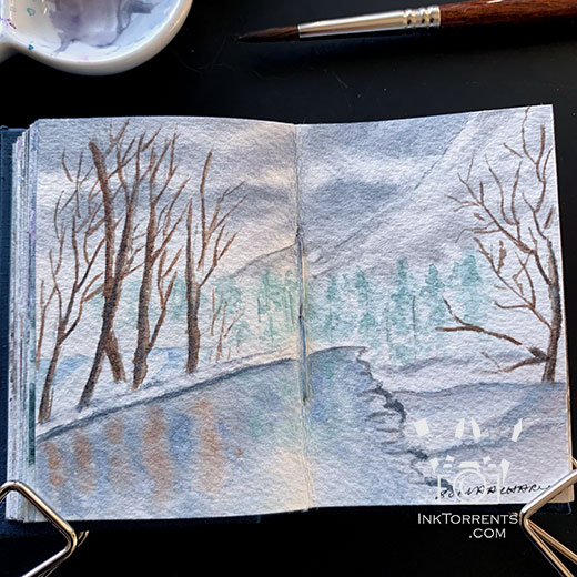 River bank in winter watercolour painting @ InkTorrents.com by Soma