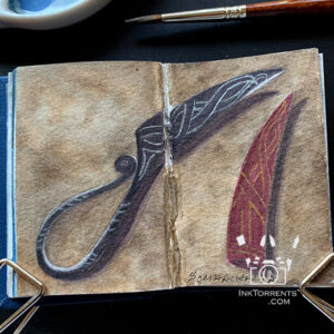 Blacksmith's knife with runes watercolour painting @ InkTorrents.com by Soma