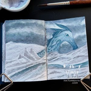 Dragon in the mountain watercolour painting @ InkTorrents.com by Soma