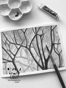 Blue Forest watercolor painting. I like this b&w version too.