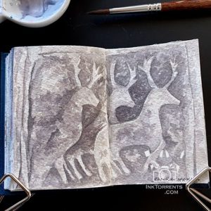 Stone carvings watercolour painting @ InkTorrents.com by Soma