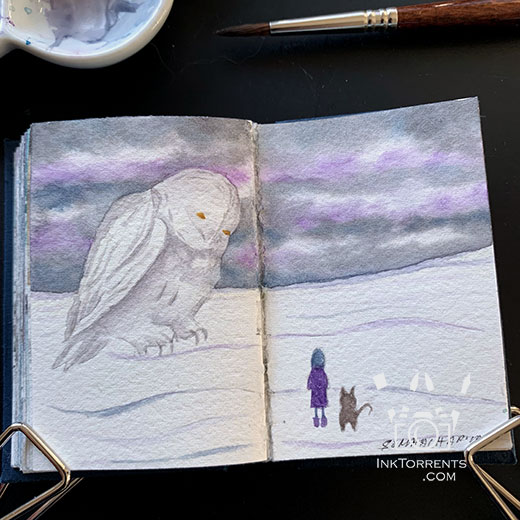 Snowy owl watercolour painting @ InkTorrents.com by Soma