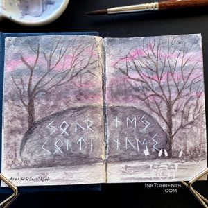 The Journey Continues Runes on stone watercolour painting @ InkTorrents.com by Soma