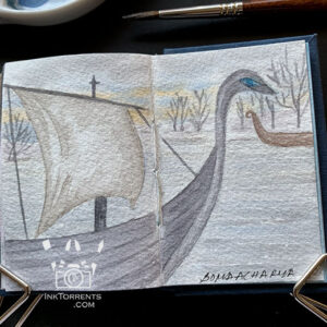 Viking Ship at harbour watercolour painting @ InkTorrents.com by Soma