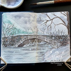 A stone bridge watercolour painting @ InkTorrents.com by Soma