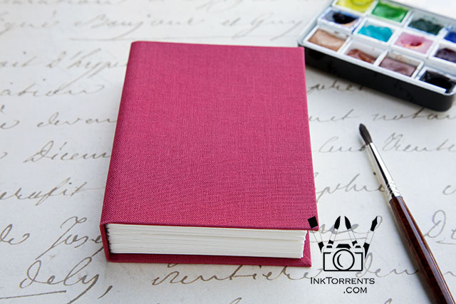 Red handmade clothbound watercolor sketchbook journal @ InkTorrents.com by Soma Acharya