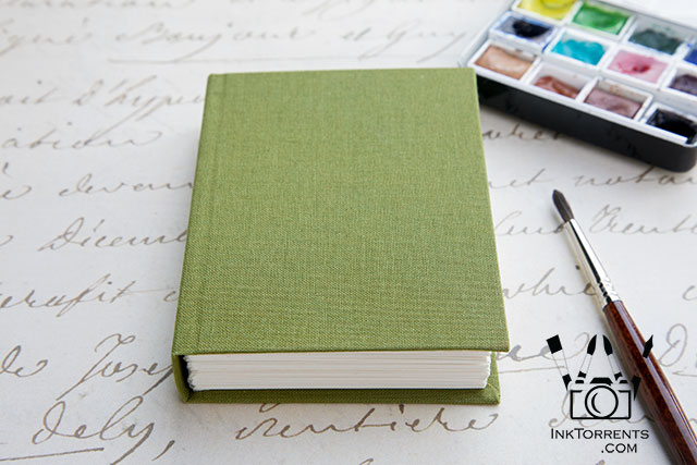 Moss Green handmade clothbound watercolor sketchbook journal @ InkTorrents.com by Soma Acharya