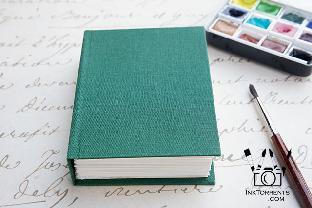 Dark Green handmade clothbound watercolor sketchbook journal @ InkTorrents.com by Soma Acharya