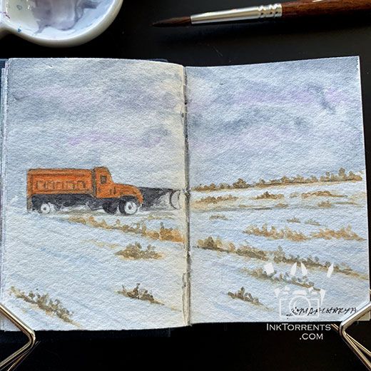 Snow plough at the field watercolour painting @ InkTorrents.com by Soma