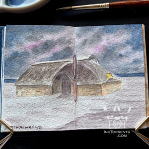 Viking village house watercolour painting @ InkTorrents.com by Soma