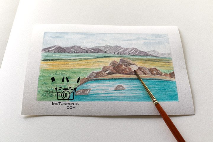 Eastern Sierra hot springs watercolor painting by Soma Acharya InkTorrents Graphics @ InkTorrents.com
