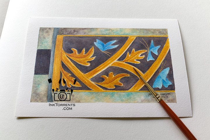Oak and butterfly sword scabbard watercolor painting by Soma Acharya InkTorrents Graphics @ InkTorrents.com