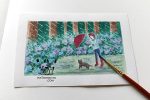 The Girl and Her Cat stories - treasure hunting in the rain together watercolor painting by Soma Acharya InkTorrents Graphics @ InkTorrents.com