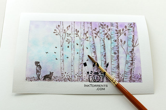 Girl and her cat at the forest - Kuretake No 8 Fountain Brush Pen drawing and review by Soma Acharya InkTorrents Graphics @ InkTorrents.com