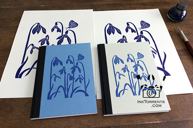 Softhearted Snowdrops lino print and Snowdrops notebook from wildflowers series by Soma Acharya InkTorrents Graphics @ InkTorrents.com