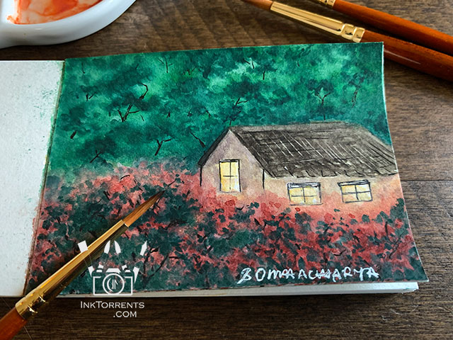 Cottage watercolor painting @ inktorrents.com by Soma Acharya