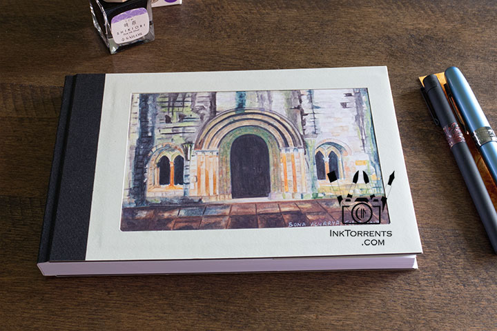 Handmade journal featuring a painting of the weathered stone chapter house at Dryburgh Abbey, Scotland by InkTorrents Graphics
