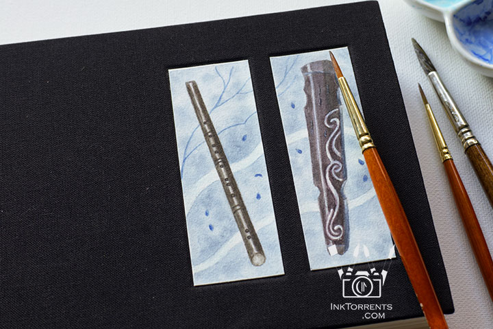 Handmade notebook with watercolor painting of dizi and guqin cover art — InkTorrents Graphics