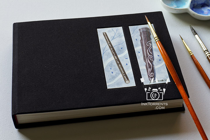 Handmade notebook with watercolor painting of dizi and guqin cover art — InkTorrents Graphics