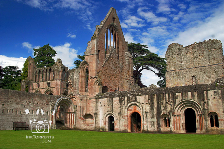 Courtyard with the chapter house of Dryburgh Abbey, Scotland photo by InkTorrents Graphics