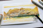 Alcohol marker painting of Tenaya Lake at Yosemite Tioga Pass — Copic marker tutorial by InkTorrents Graphics