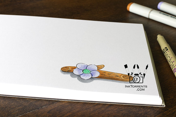 Copic marker flower painting in a handmade blank notebook with Yosemite Valley cover art — InkTorrents Graphics
