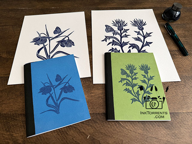 Enduring Thistle lino print and Thistle hand bound journal @ InkTorrents by Soma Acharya, Ink Torrents Graphics, inktorrents.com