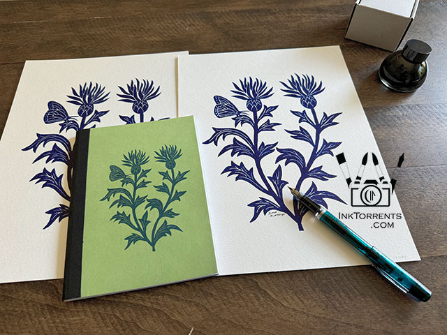 Enduring Thistle lino print and Thistle hand bound journal by Soma Acharya InkTorrents Graphics @ InkTorrents.com