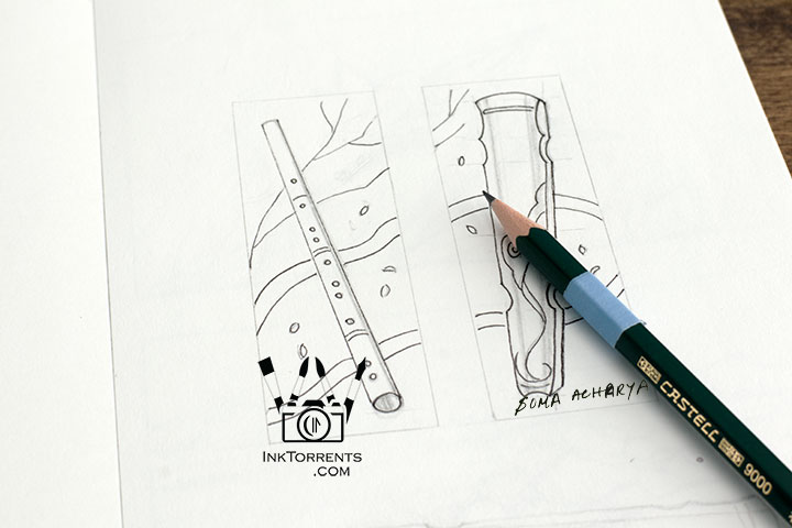 Watercolor paintings of dizi and guqin inspired by the proverb High Mountains and Flowing Water — InkTorrents Graphics
