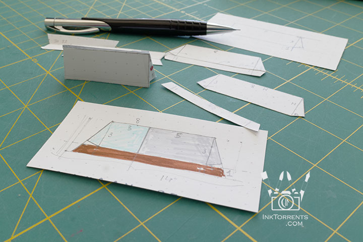 Handmade triangular zippered pencil case in printed cotton and faux leather, self-drafted pattern, by InkTorrents Graphics