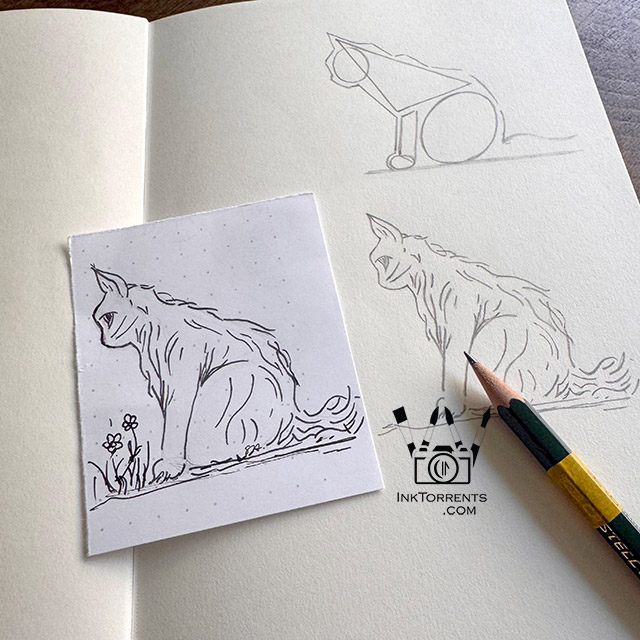 Forest cat drawing with guidelines by Soma Acharya @ inktorrents.com InkTorrents Graphics