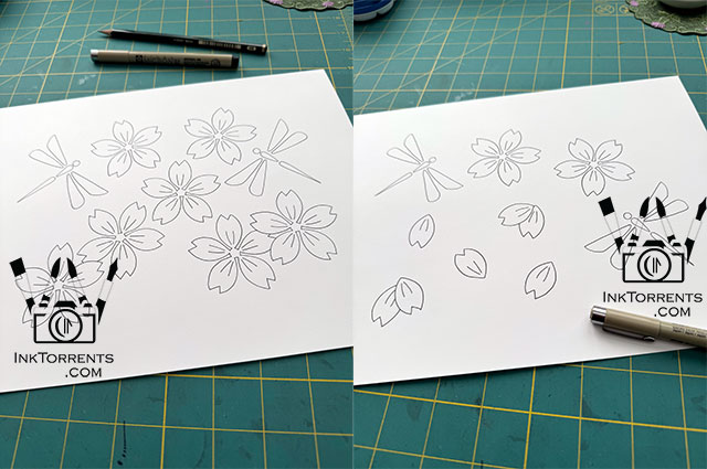 Fluttering Spring Cherry Blossoms drawings for everyday journals @ InkTorrents.com by Soma Acharya